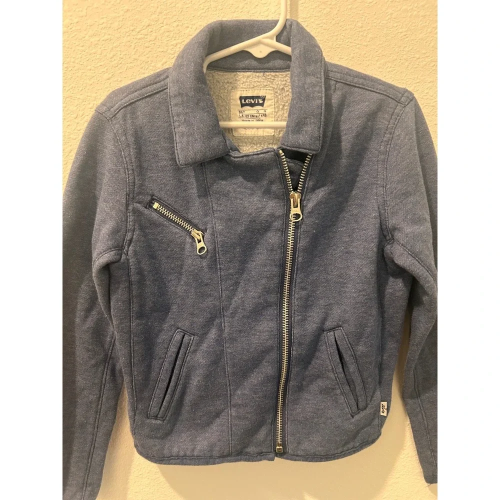 Levis Girls Blue Heather Sherpa Lined Moto Jacket‎ Full Zip Size 6X/7